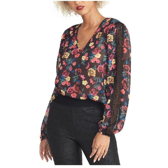 Rachel Rachel Roy Eve Floral-Print Lace-Trim Top - Picture 1 of 7